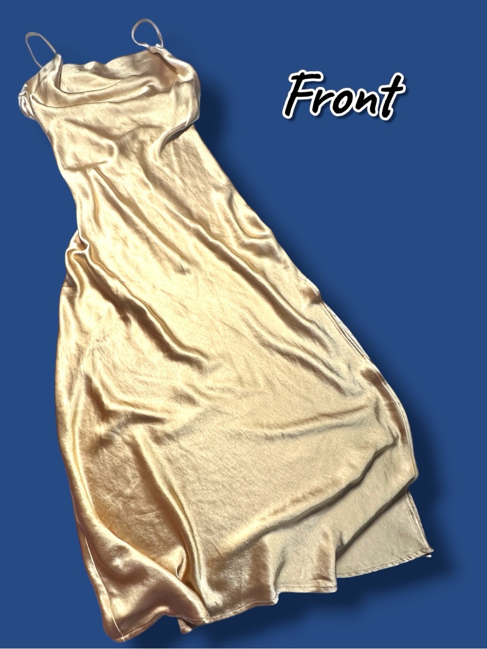 👗 Audrey 3Plus1 Satin Style Cowl Neck Strappy Maxi Dress in Gold. Size Small - Picture 6 of 15